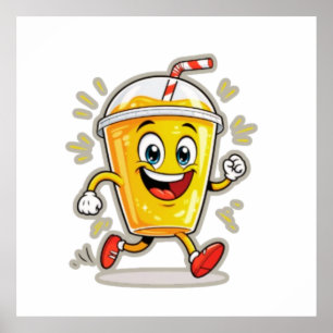 Affiche **Tasse de jus de bande dessinée en course – Boiss