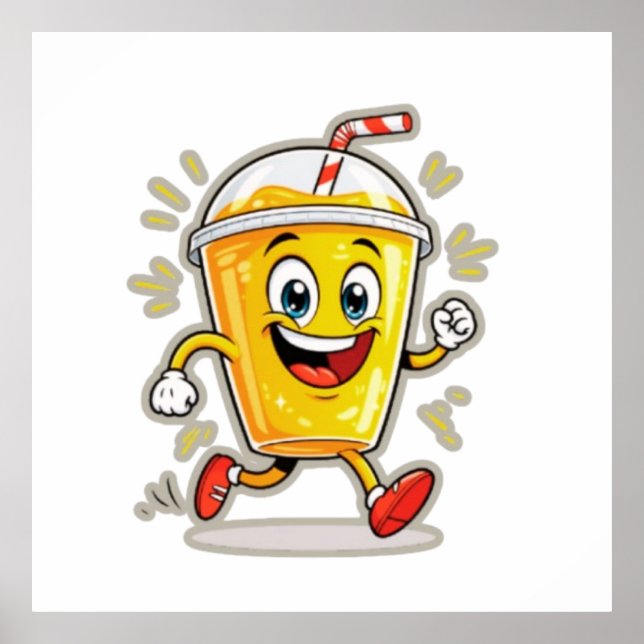 Affiche **Tasse de jus de bande dessinée en course – Boiss (Devant)