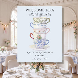 Affiche Tasses à thé vintage modernes aquarelle Baby Showe