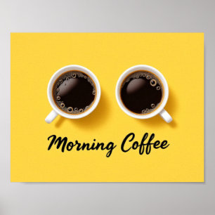 Affiche Tasses de café du matin vue de dessus Minimaliste 