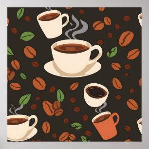Affiche Tasses de café grains matin motif