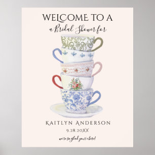 Affiche Tasses de thé à l'aquarelle pour mariage moderne h