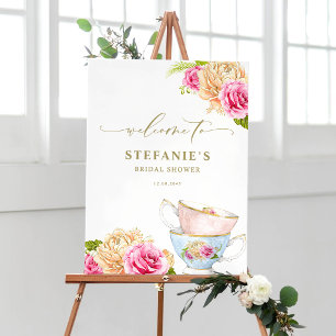 Affiche Tasses De Thé Florales Aquarelle Pour Enterrement