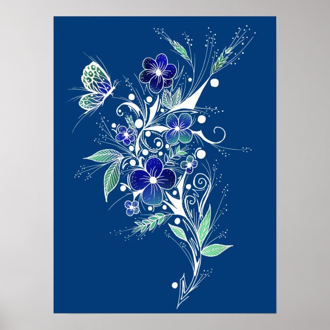 Affiche Tatouage à fleurs bleues (Devant)