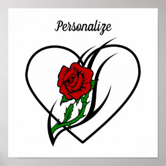 Affiche Tatouage à la rose rouge