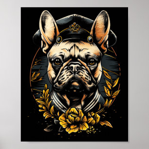 Affiche Tatouage Art Français Bulldog Traditionnel marin