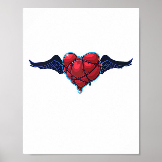 Affiche Tatouage Coeur Avec Câble Barbelé Et Ailes Valenti (Devant)