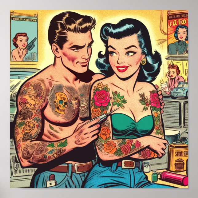 Affiche Tatouage Couple Comics Vintages (Devant)