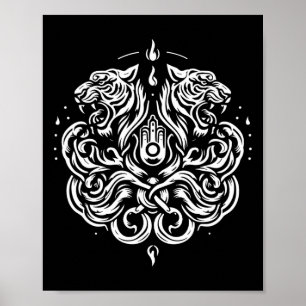 Affiche Tatouage d'art Muay Thai Sak Yant Tigre jumelé Kic