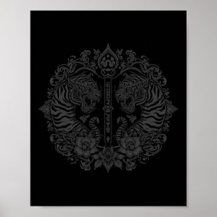 Affiche Tatouage d'art Muay Thai Sak Yant Twin Tiger Kickb