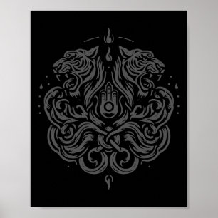 Affiche Tatouage d'art Muay Thai Sak Yant Twin Tiger Kickb