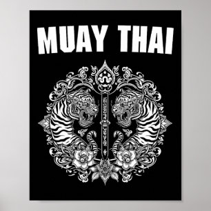 Affiche Tatouage d'art Muay Thai Sak Yant Twin Tiger Kickb