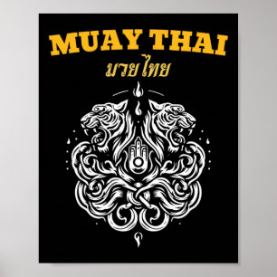 Affiche Tatouage d'art Muay Thai Sak Yant Twin Tiger Kickb