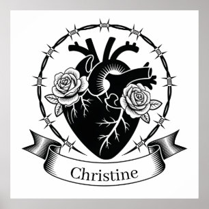 Affiche Tatouage de cœur anatomique : Conception en noir e