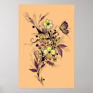 Affiche Tatouage de fleur en jaune et violet