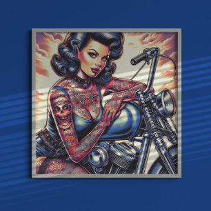 Affiche Tatouage de la fille de vélo