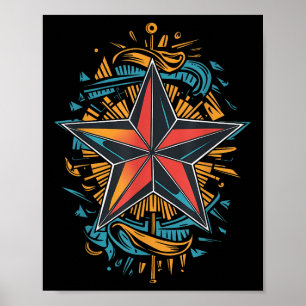 Affiche Tatouage étoile nautique symbole marin nautique Co