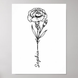 Affiche Tatouage Fleur De Naissance Avec Nom