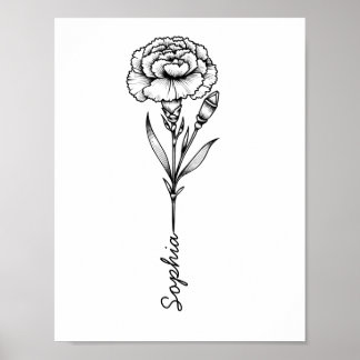 Affiche Tatouage Fleur De Naissance Avec Nom