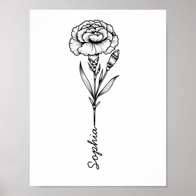 Affiche Tatouage Fleur De Naissance Avec Nom (Devant)