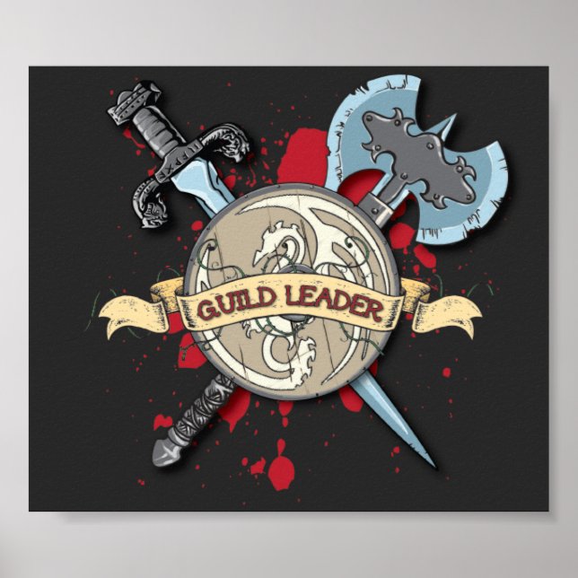 Affiche Tatouage GUILD LEADER - Épée, Ax et Bouclier (Devant)