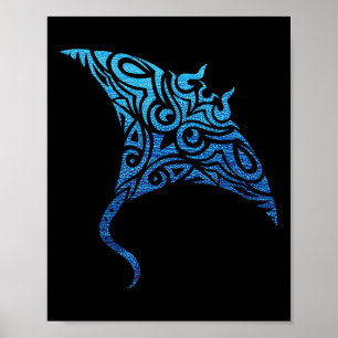 Affiche Tatouage polynésien hawaïen de la tribu Manta Ray 