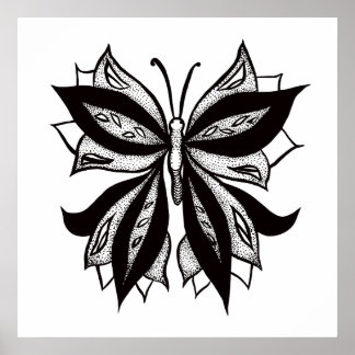 Affiche Tatouage Tribal Noir Et Blanc Papillon