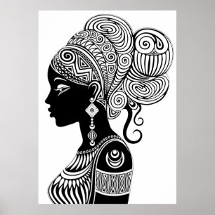 Affiche Tatouage Tribal Portrait de Fille Africaine