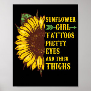 Affiche Tatouages Fille Tournesol Jolies Yeux Épais Cuisse