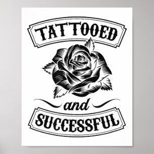 Affiche Tatoué Et Réussi Roses Florales Tatouage Drôle