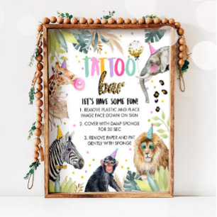 Affiche Tattoo Bar Safari Party Animaux Fille Anniversaire