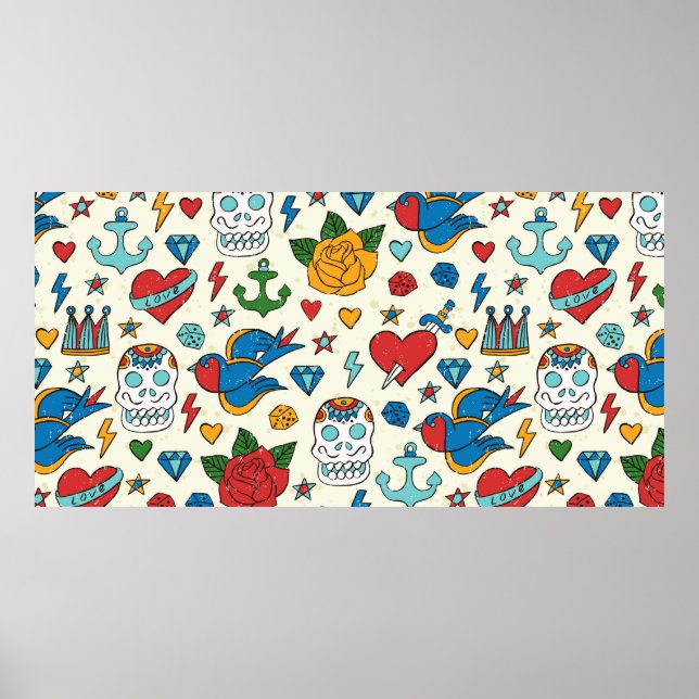 Affiche Tattoo seamless pattern.  (Devant)