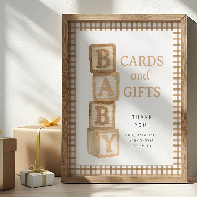 Affiche Taupe Baby Blocks Cards and Gifts Baby Shower Sign (Cards & Gifts Baby Shower Sign)