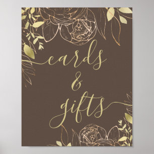 Affiche Taupe Greige & Or Moderne Florale Cartes & Cadeaux