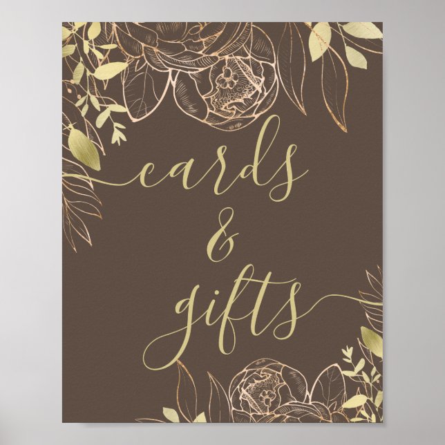 Affiche Taupe Greige & Or Moderne Florale Cartes & Cadeaux (Devant)
