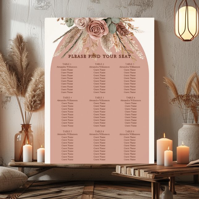 Affiche Taupe ivory pampas grass wedding seating chart (Créateur téléchargé)