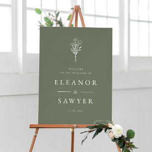 Affiche Taupe vert minimaliste Mariage de bouquet floral