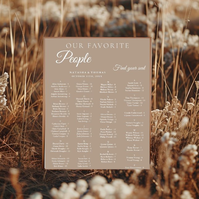 Affiche Taupe Wedding Alphabetical Seating Chart (Créateur téléchargé)