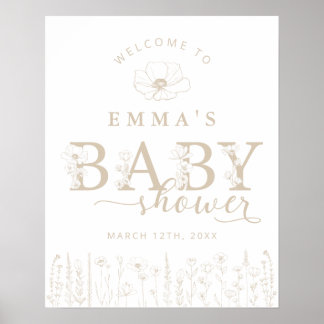 Affiche Taupe Wildflower Baby Shower Welcome Sign