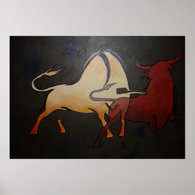 Affiche Taurean Bulls Animal Art Abstrait (Devant)