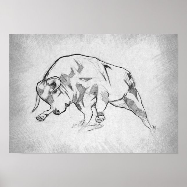 Affiche Taureau - Dessin Graphique (Devant)