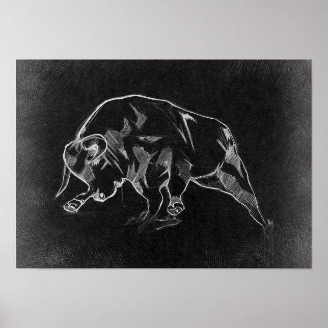 Affiche Taureau - Dessin graphique (Devant)