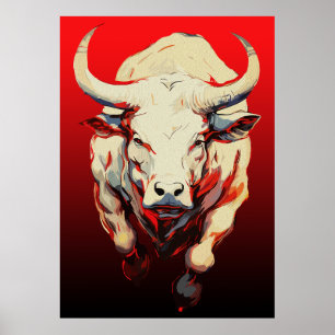 Affiche Taureau dynamique en mouvement de feu