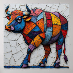 Affiche Taureau Mosaïque Coloré
