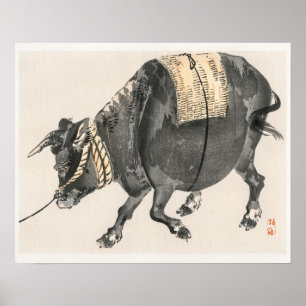 Affiche taureau noir par Kōno Bairei (1844-1895)