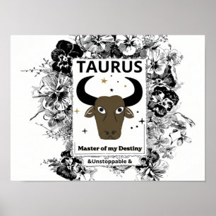 Affiche Taureau Zodiaque Maître du Destin Art Floral