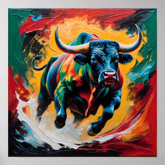 Affiche Taurillon chargeant en flammes – Abstrait