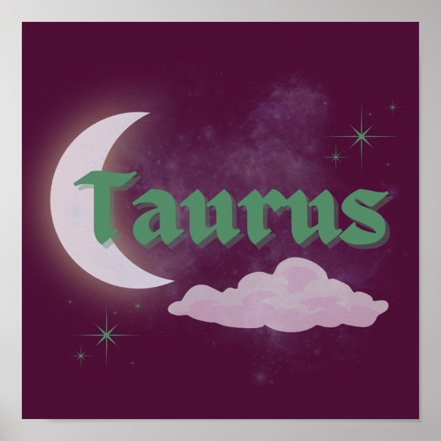 Affiche Taurus Céleste Lune Nuage Étoiles Astrologie Art (Devant)