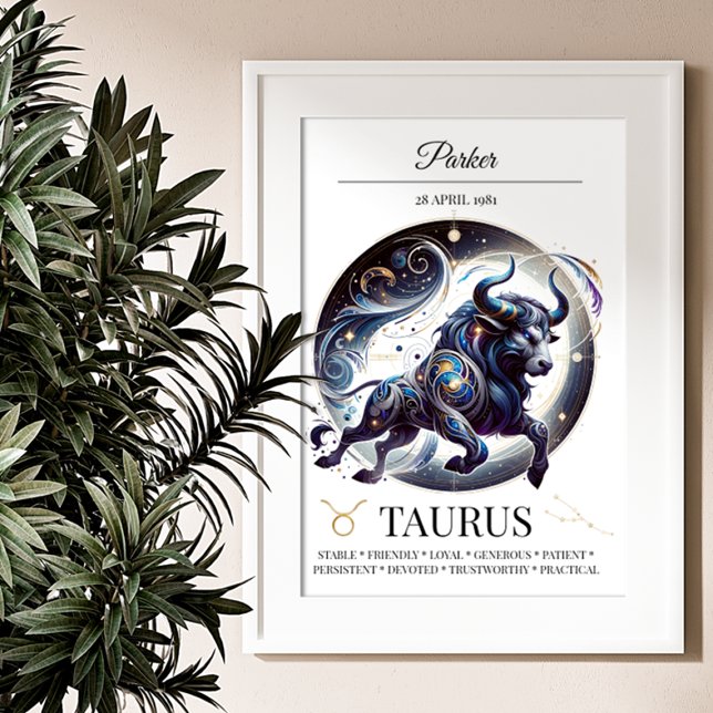 Affiche Taurus Personnalisé Elégant Zodiac Aquarelle (Créateur téléchargé)