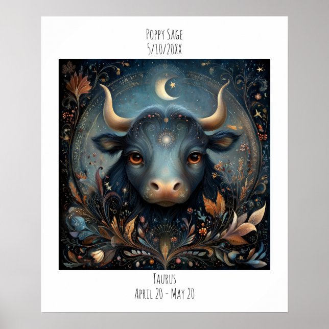 Affiche Taurus Zodiac Astrology Name & Birthday (Devant)